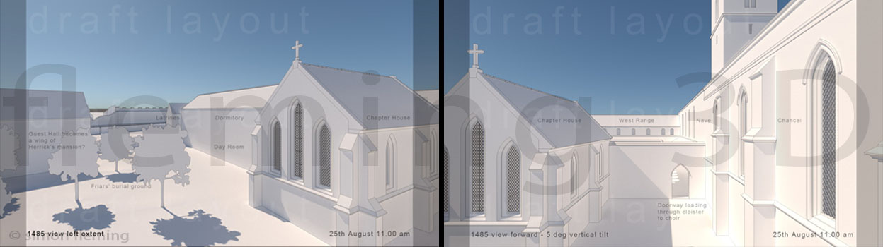 3D sketch designs of Leicester Greyfriars in 1485.