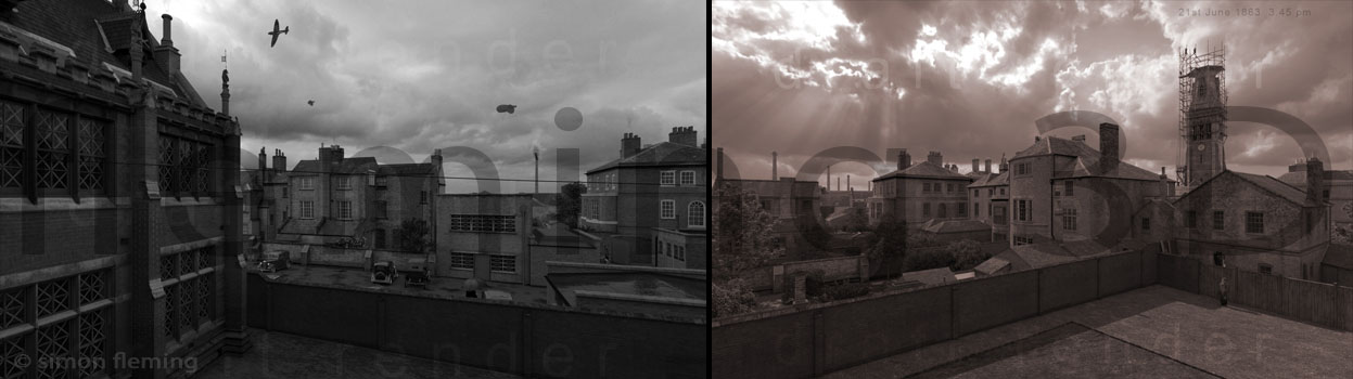 3D reconstructions of Leicester Greyfriars in 1944 and 1863.
