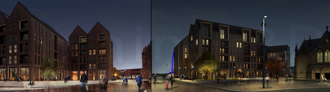 Lighting visualisation of Water Row housing Govan